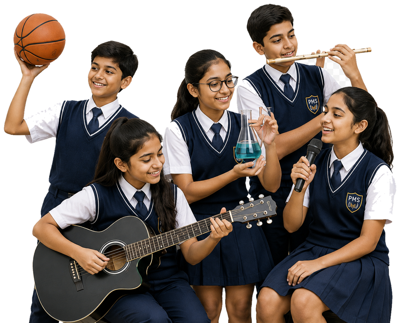 Students enjoying sports, science and music