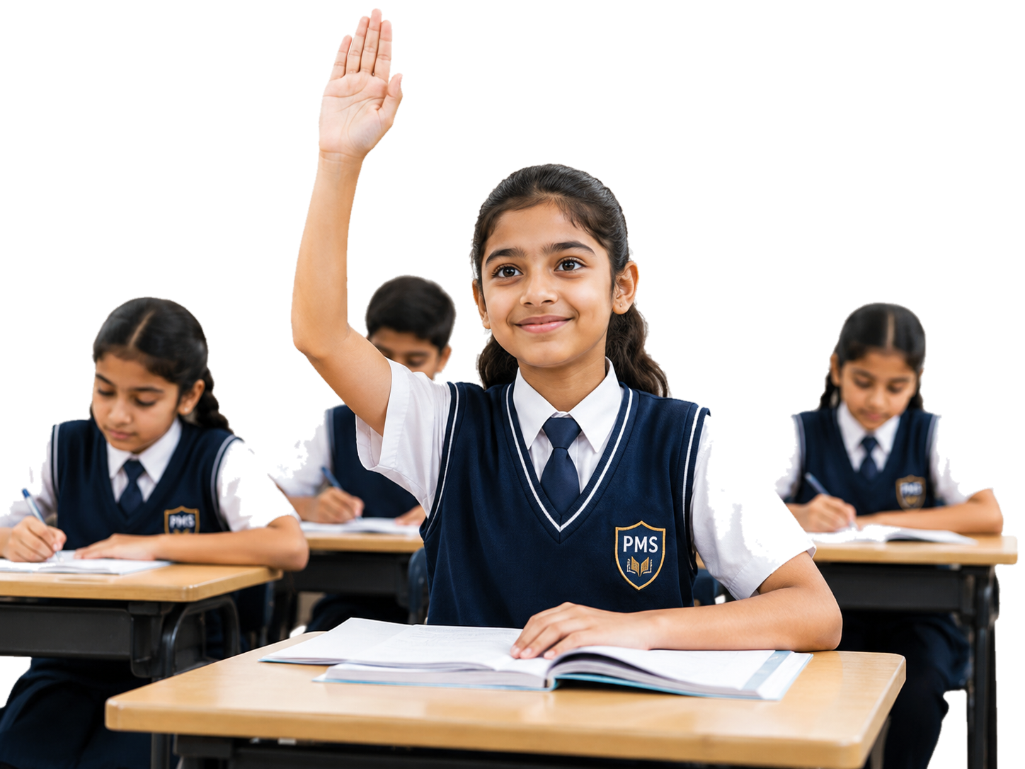 Student raising hand in a smart classroom
