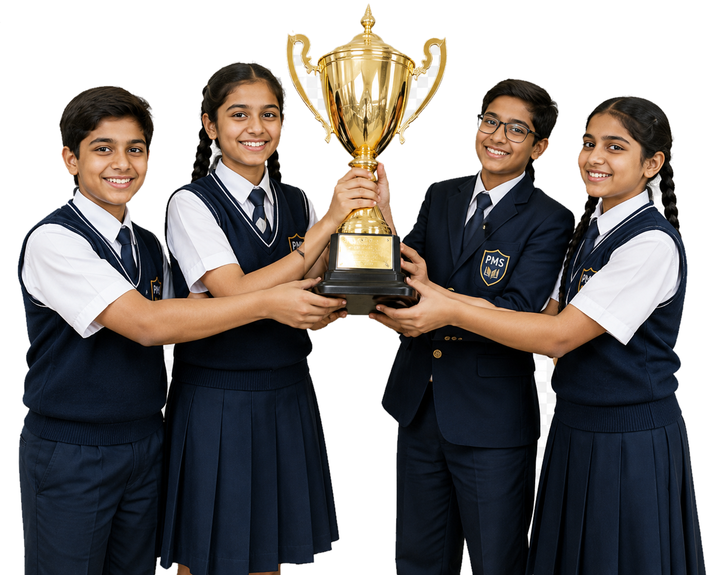 Students holding a trophy
